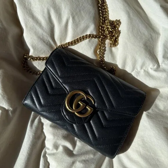 Black Gucci GG Marmont Wallet on Chain Purse - Picture 3 of 15